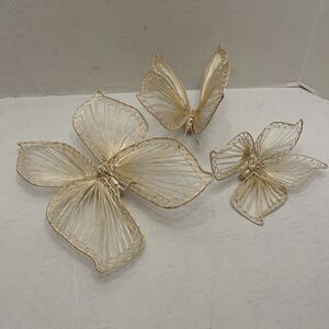 Mid Century Wicker Wrapped Wire Butterflies Poseable Decorations Wall Art